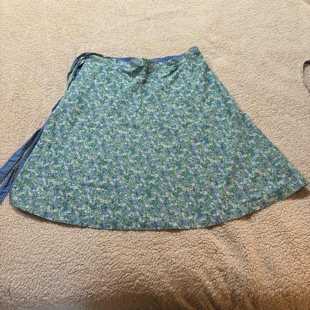 Vintage Blue-Green Floral Wrap Skirt